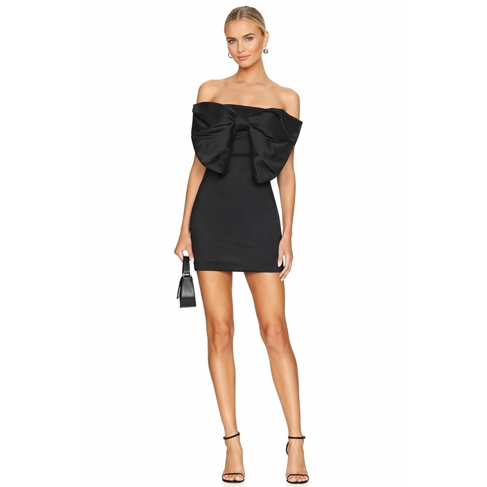 Nookie Reese Bow Mini Dress Black Strapless Boned Bodice NWT Wedding Guest Event - Picture 3 of 11